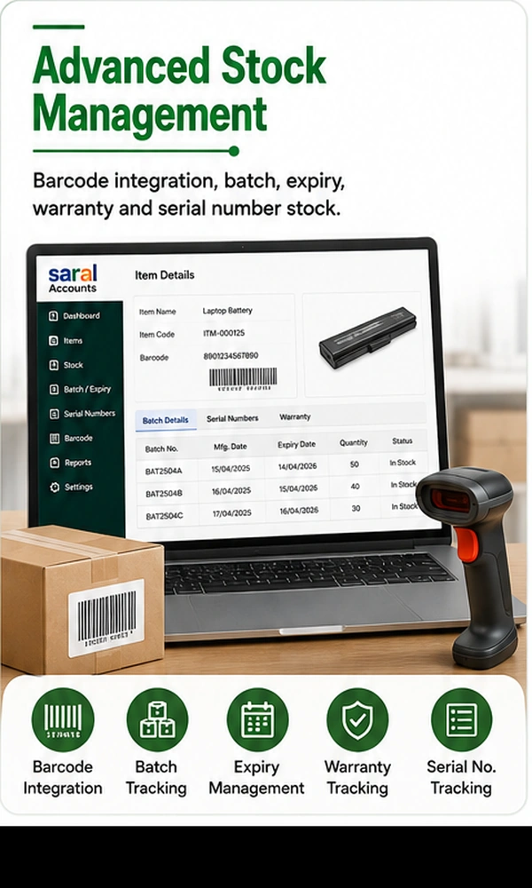 Inventory warehouse barcode and stock management